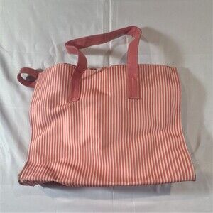 Lancôme Pink White Striped Canvas Tote Bag for Women with Double Handles